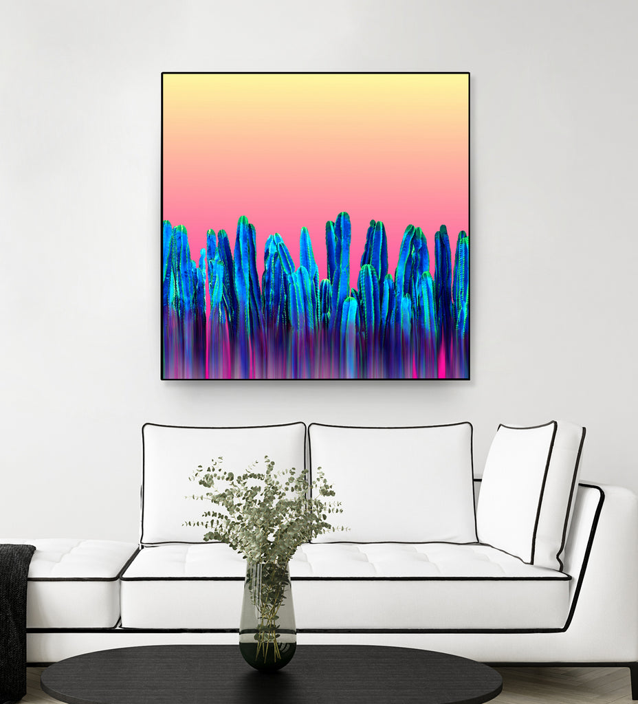 Candy Sunset Blue Cactus Glitch by Brigitte Carre on GIANT ART - blue digital painting