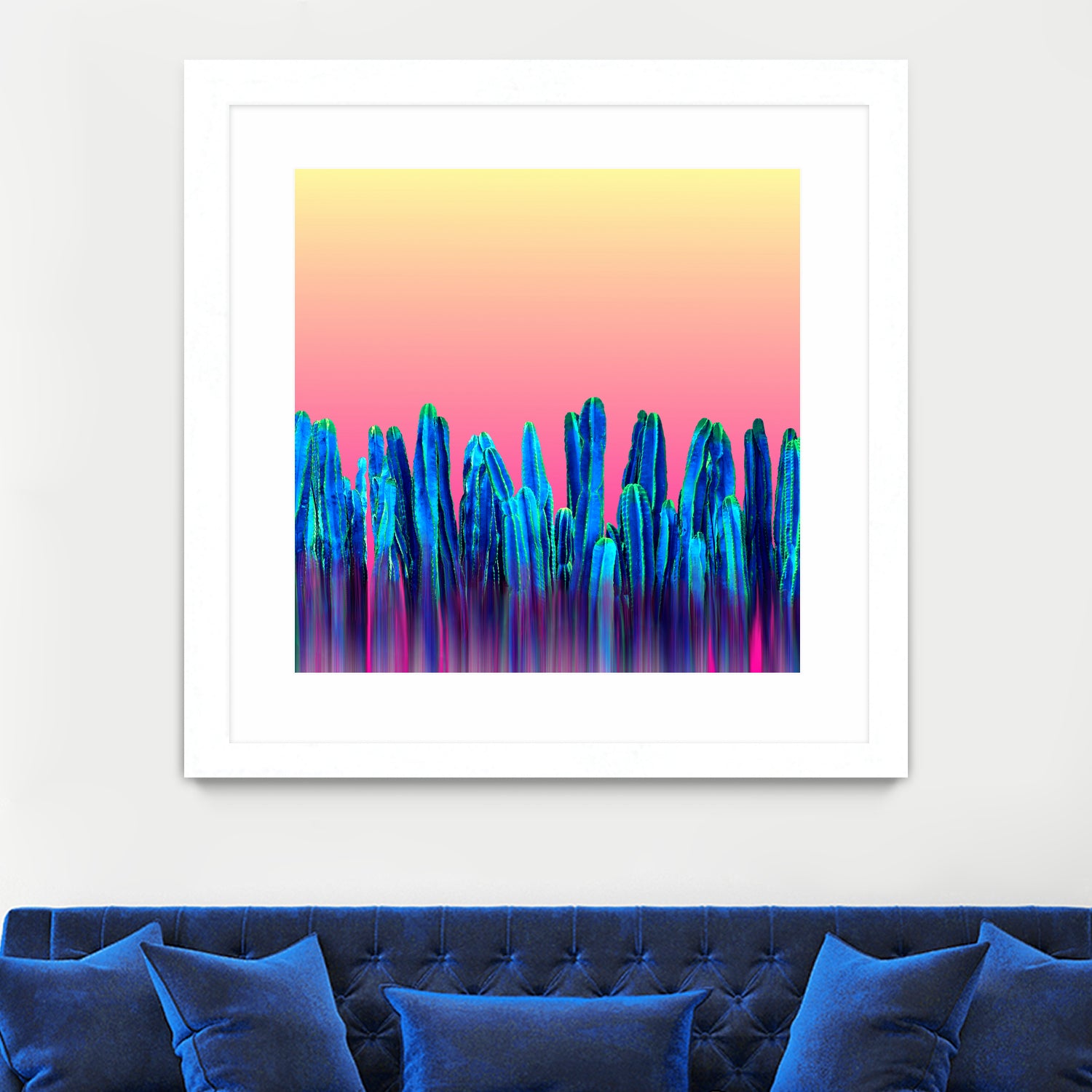 Candy Sunset Blue Cactus Glitch by Brigitte Carre on GIANT ART - blue digital painting