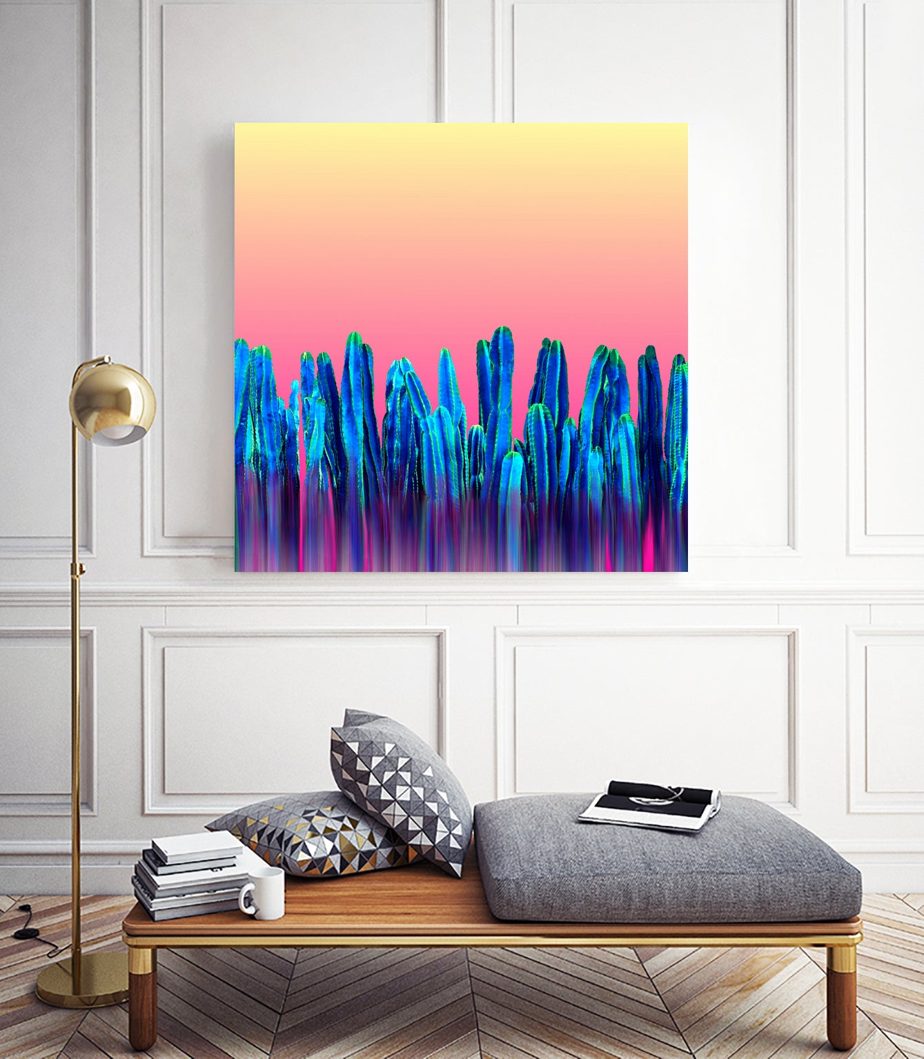 Candy Sunset Blue Cactus Glitch by Brigitte Carre on GIANT ART - blue digital painting