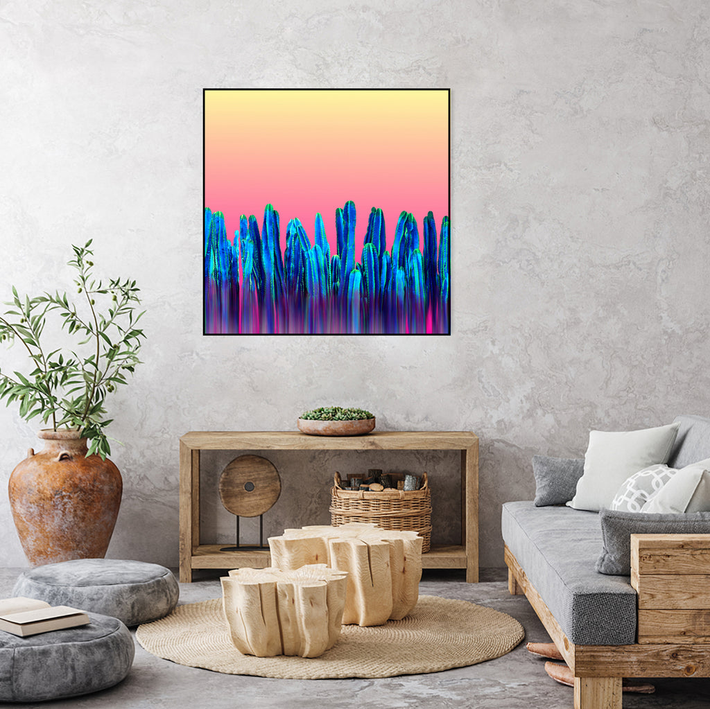 Candy Sunset Blue Cactus Glitch by Brigitte Carre on GIANT ART - blue digital painting