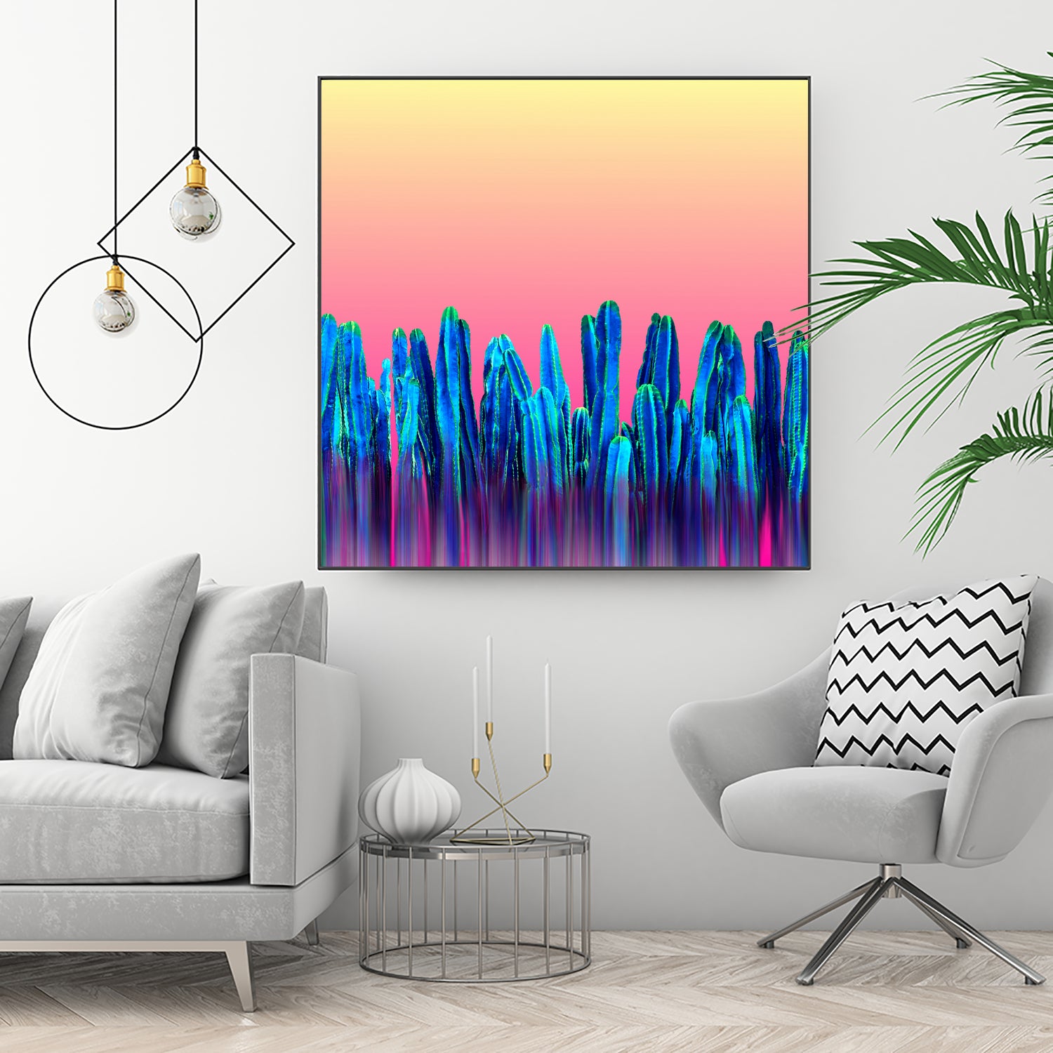 Candy Sunset Blue Cactus Glitch by Brigitte Carre on GIANT ART - blue digital painting