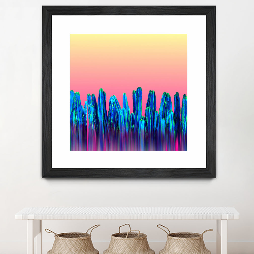 Candy Sunset Blue Cactus Glitch by Brigitte Carre on GIANT ART - blue digital painting