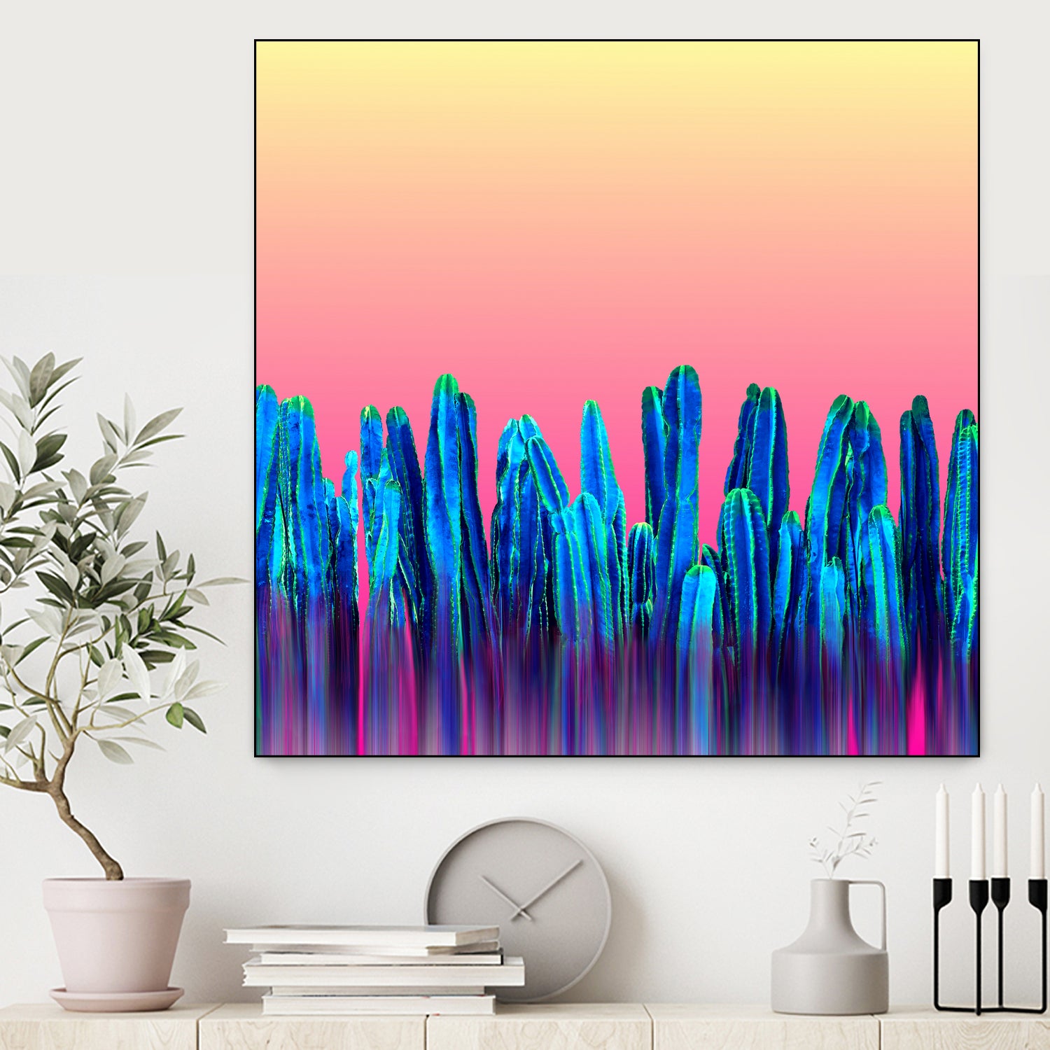 Candy Sunset Blue Cactus Glitch by Brigitte Carre on GIANT ART - blue digital painting