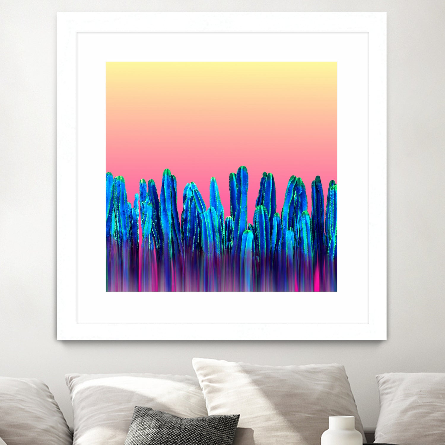 Candy Sunset Blue Cactus Glitch by Brigitte Carre on GIANT ART - blue digital painting