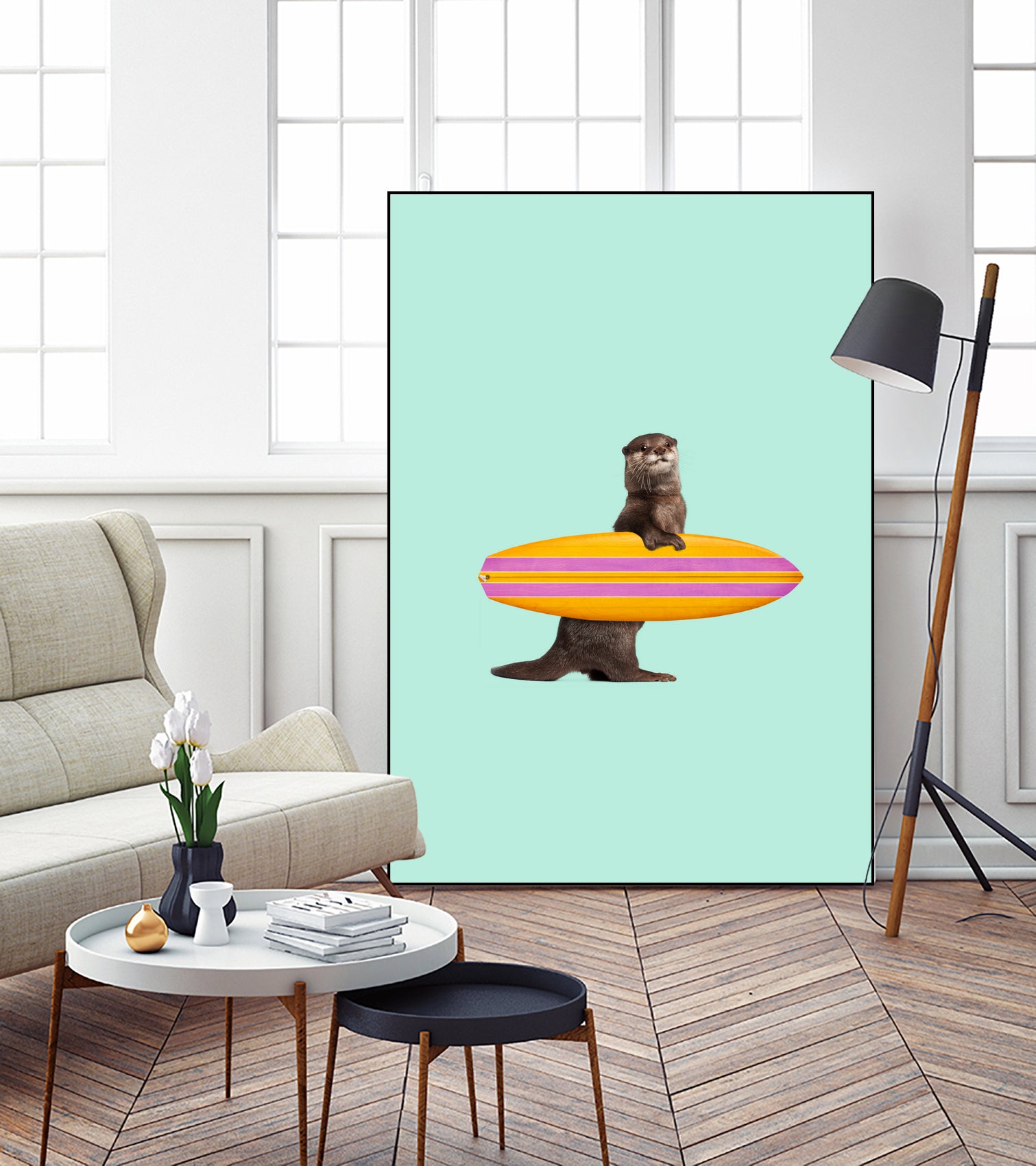 SURFING OTTER by Jonas Loose on GIANT ART - blue character design