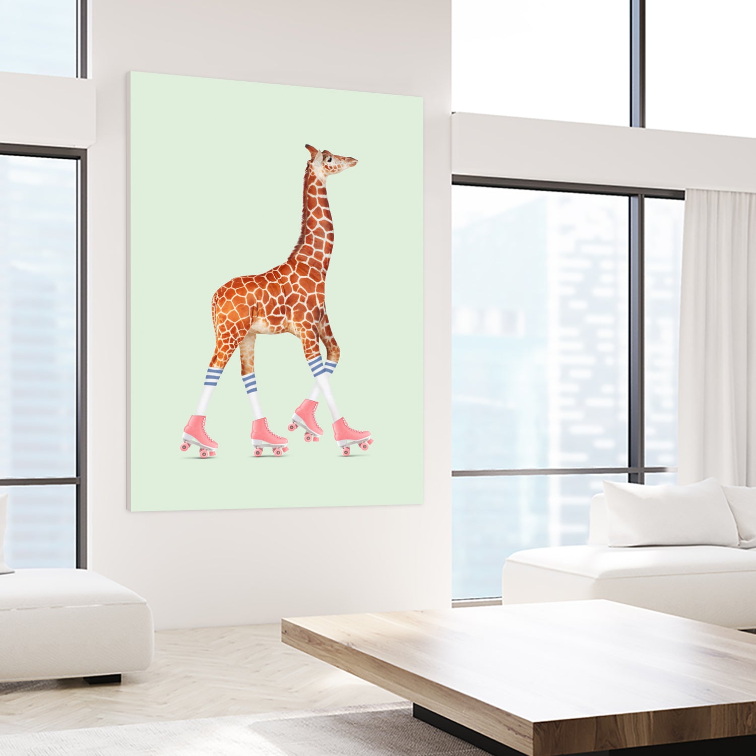 ROLLERSKATING GIRAFFE by Jonas Loose on GIANT ART - green photo manipulation