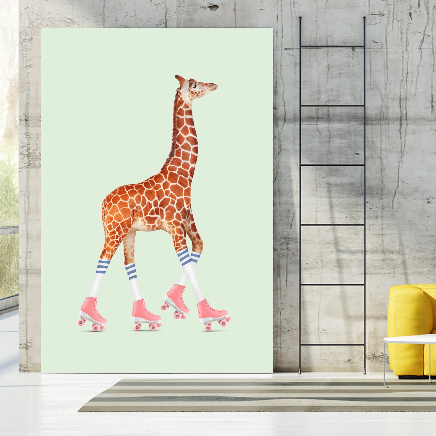 ROLLERSKATING GIRAFFE by Jonas Loose on GIANT ART - green photo manipulation