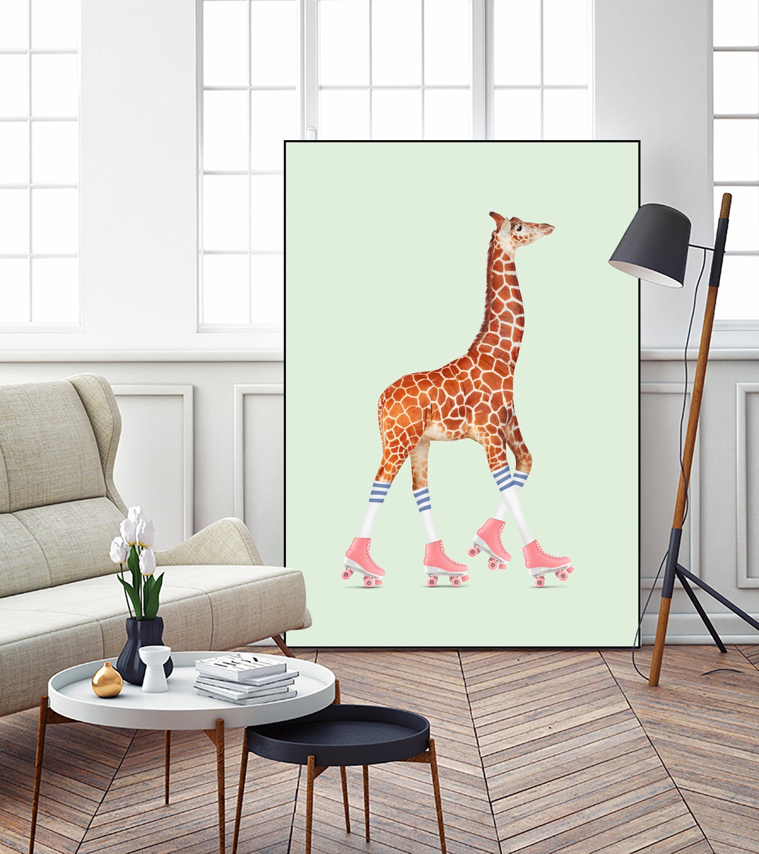 ROLLERSKATING GIRAFFE by Jonas Loose on GIANT ART - green photo manipulation