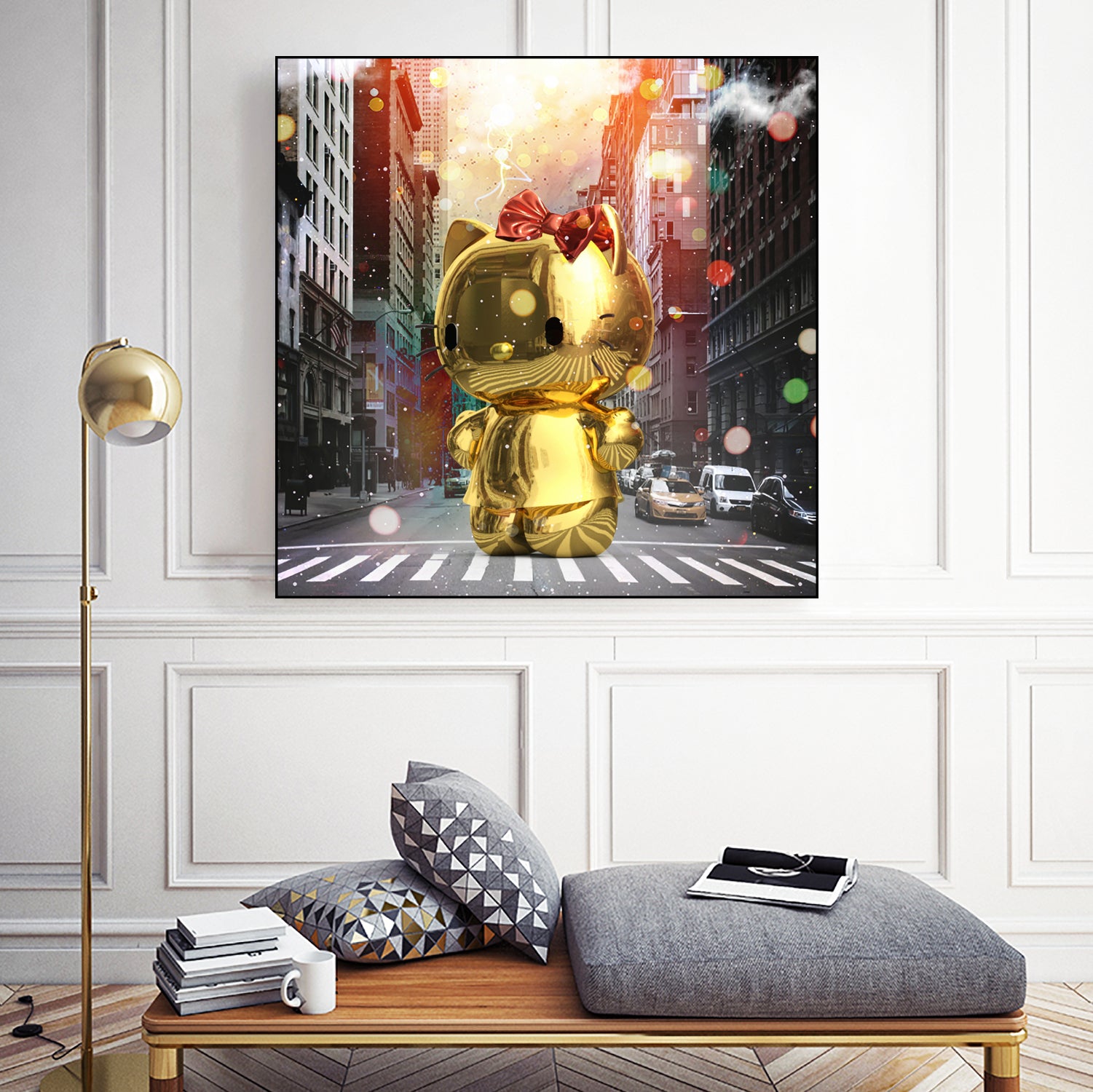 Gold Kitty in New York City by Vin Zzep on GIANT ART - white digital painting