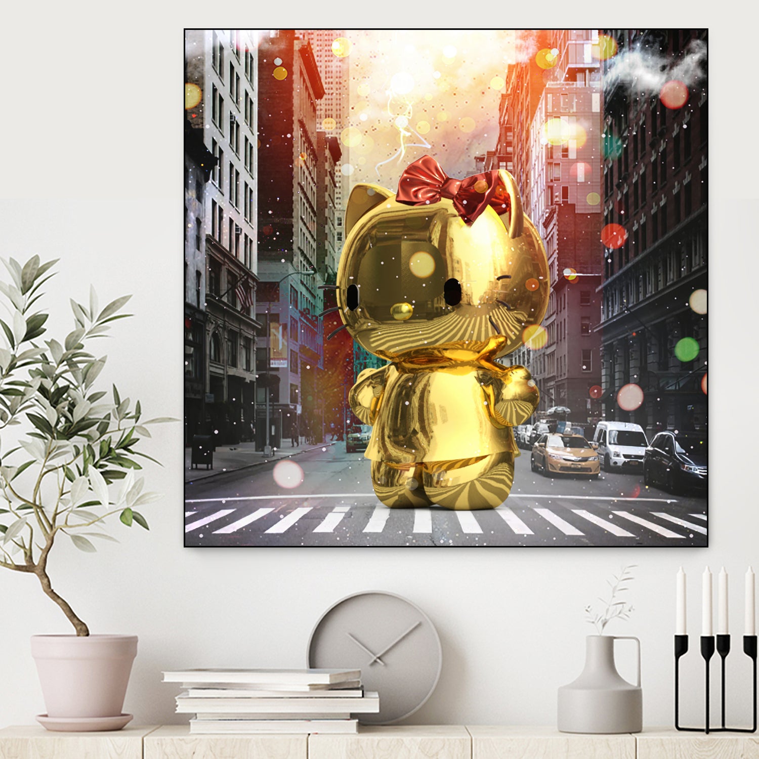 Gold Kitty in New York City by Vin Zzep on GIANT ART - white digital painting