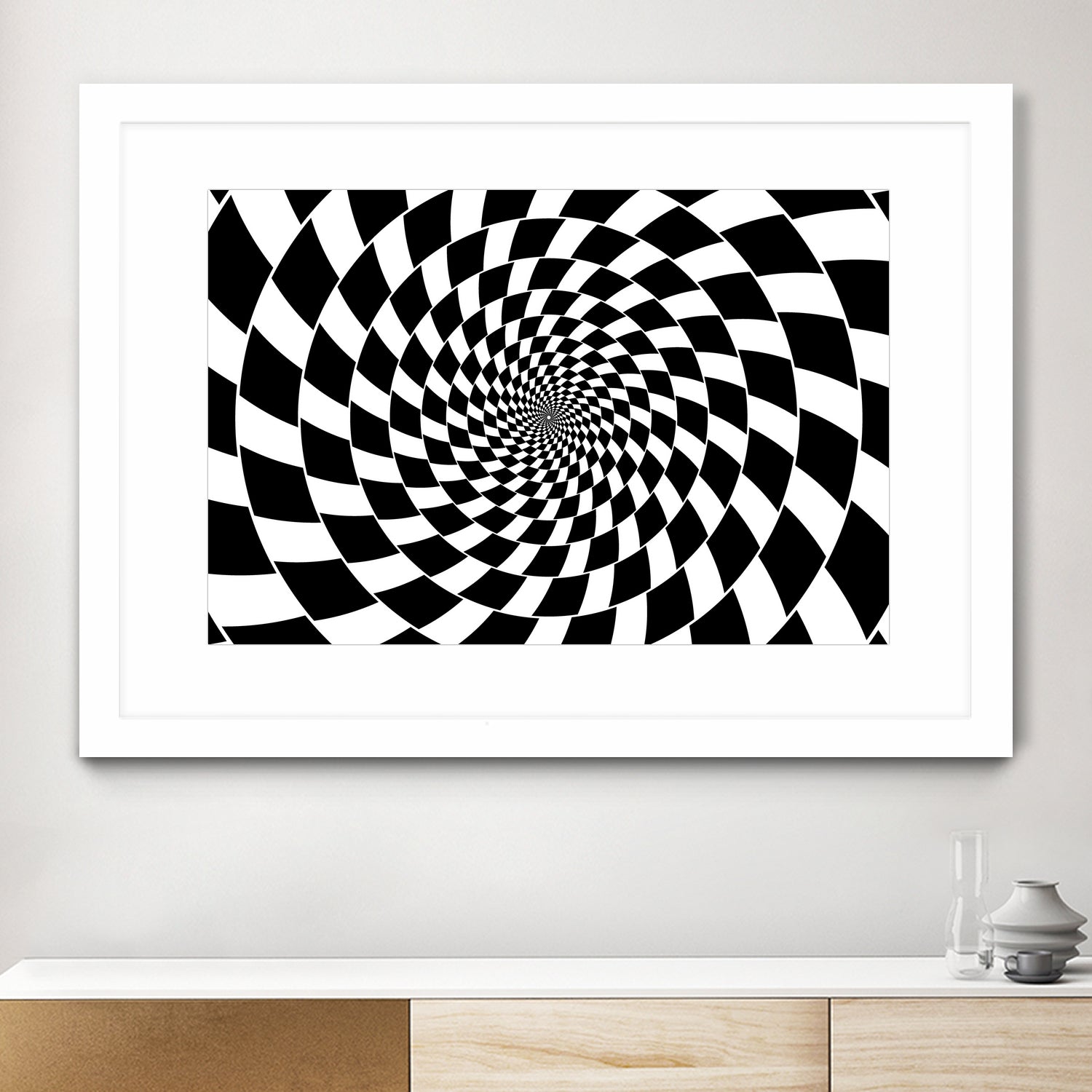 Optical illusion - chessboard swirl, by Daniel Danco on GIANT ART - black vector illustration