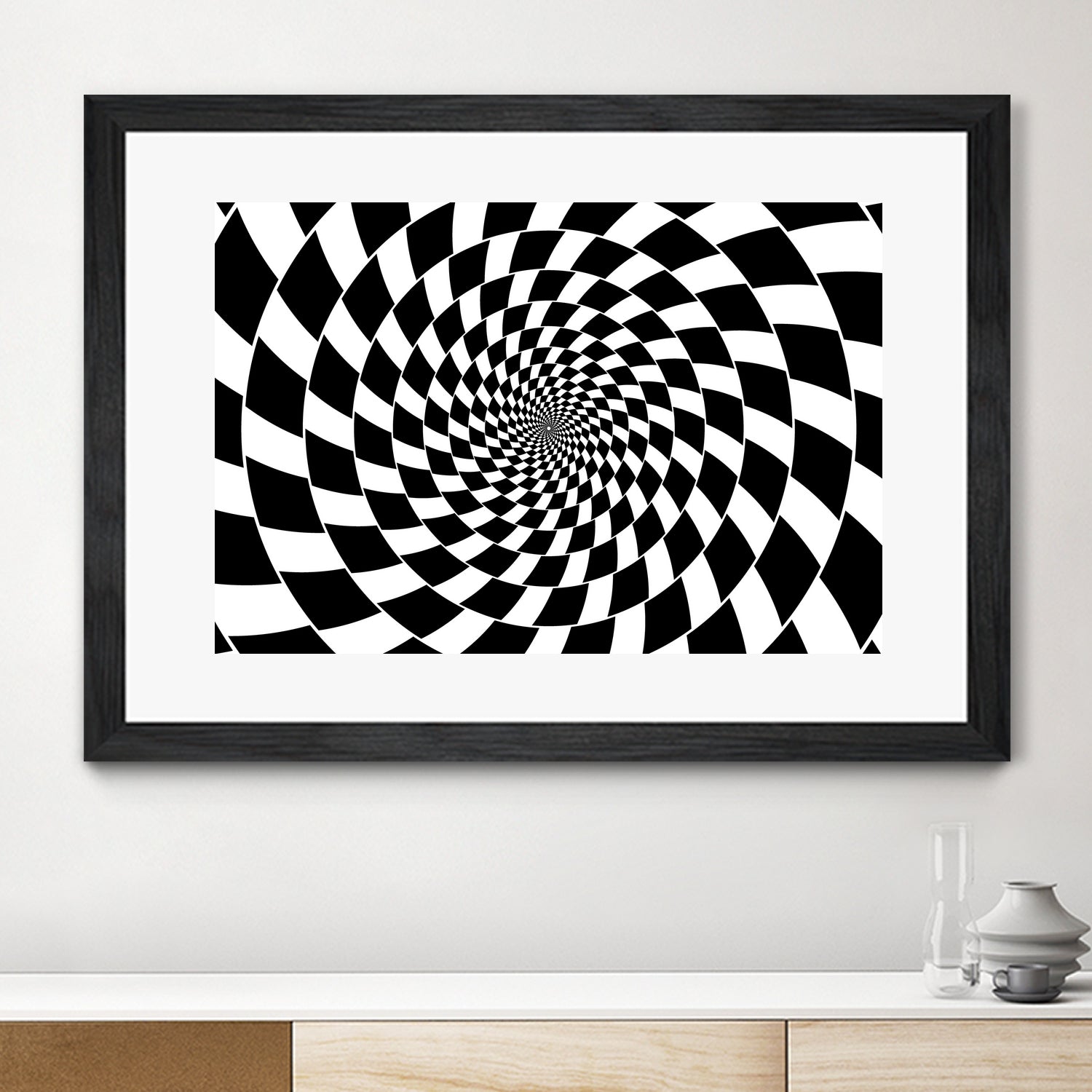 Optical illusion - chessboard swirl, by Daniel Danco on GIANT ART - black vector illustration