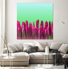 Vibrant Sunrise Cactus Landscape Glitch by Brigitte Carre on GIANT ART - green digital painting