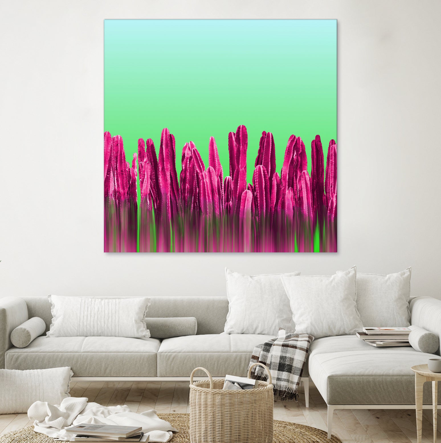 Vibrant Sunrise Cactus Landscape Glitch by Brigitte Carre on GIANT ART - green digital painting