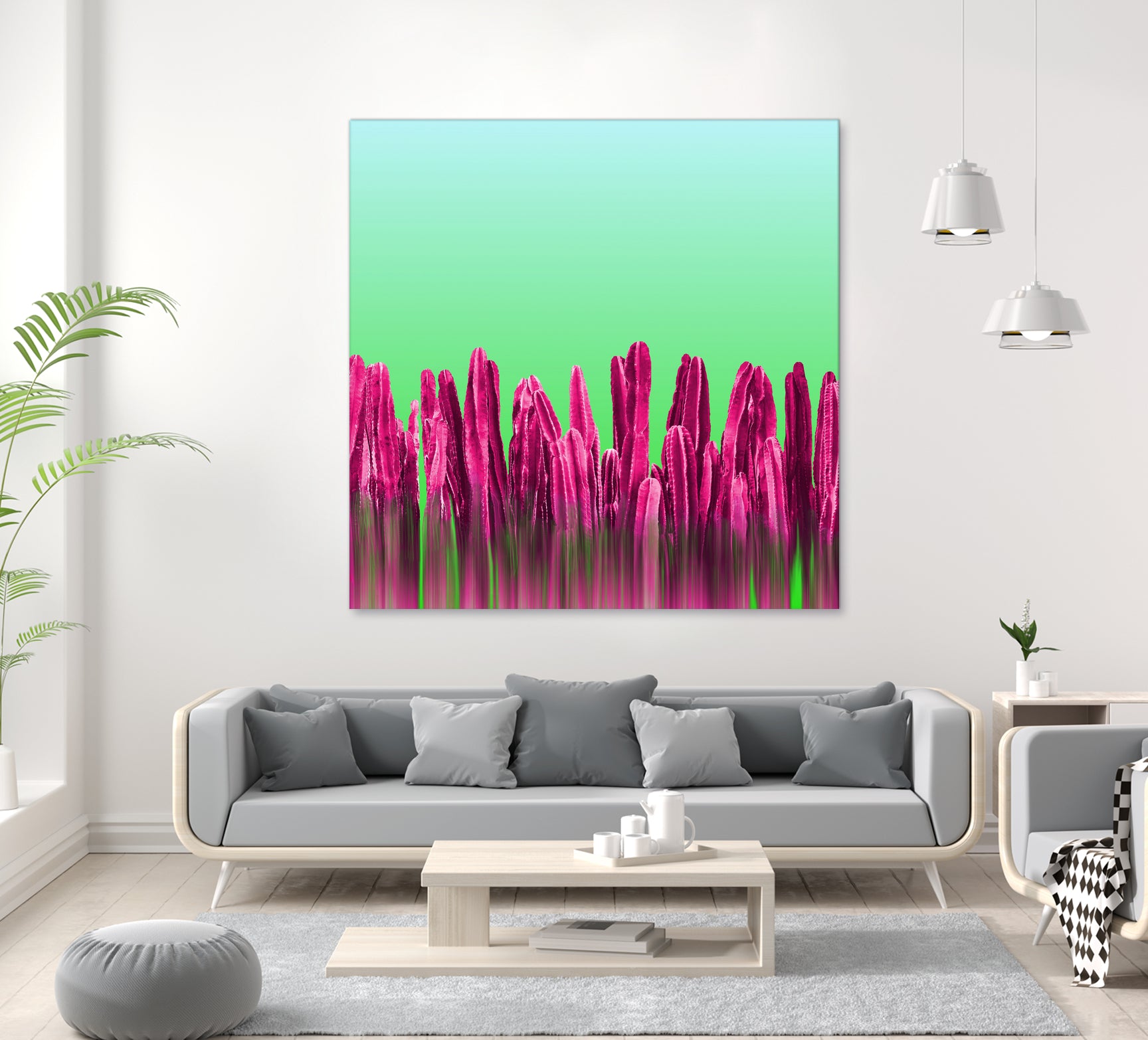 Vibrant Sunrise Cactus Landscape Glitch by Brigitte Carre on GIANT ART - green digital painting