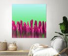 Vibrant Sunrise Cactus Landscape Glitch by Brigitte Carre on GIANT ART - green digital painting