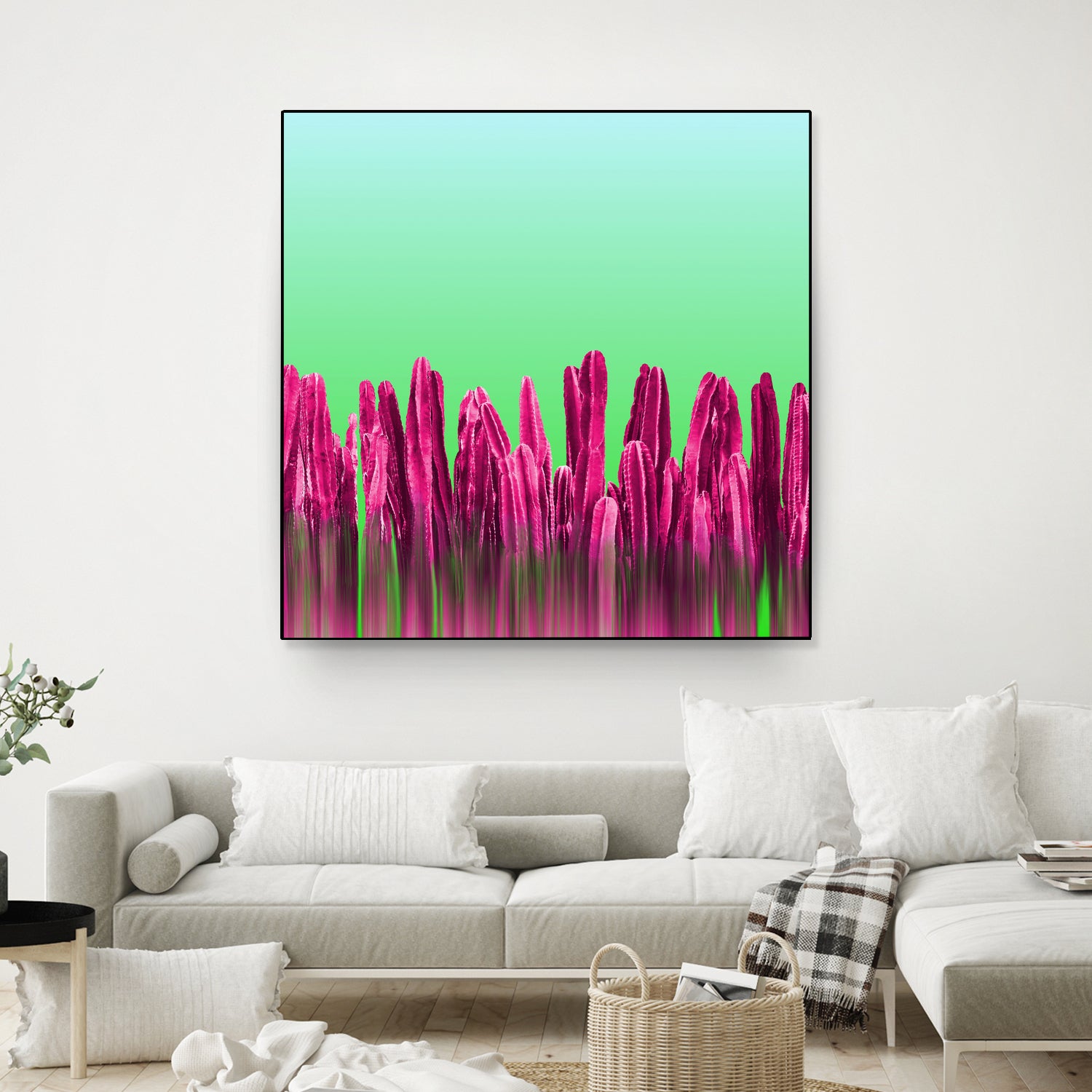 Vibrant Sunrise Cactus Landscape Glitch by Brigitte Carre on GIANT ART - green digital painting