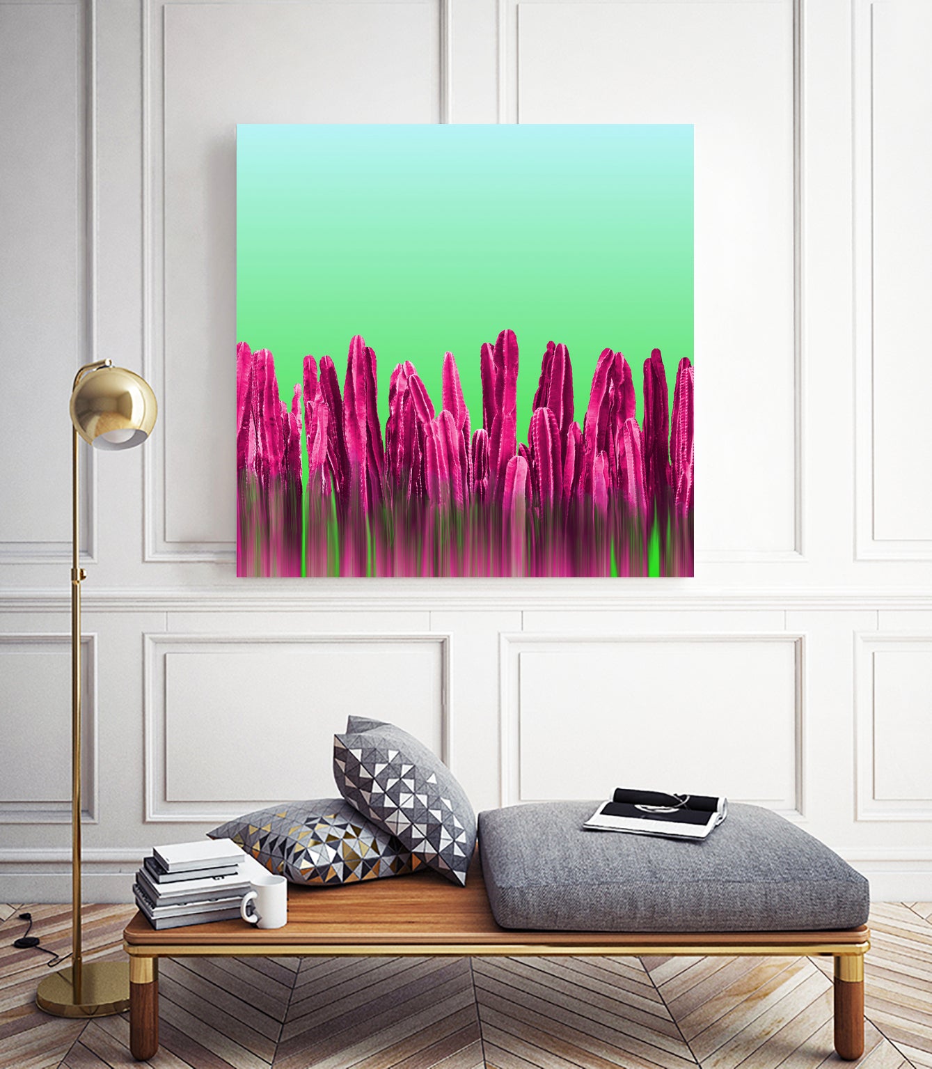 Vibrant Sunrise Cactus Landscape Glitch by Brigitte Carre on GIANT ART - green digital painting