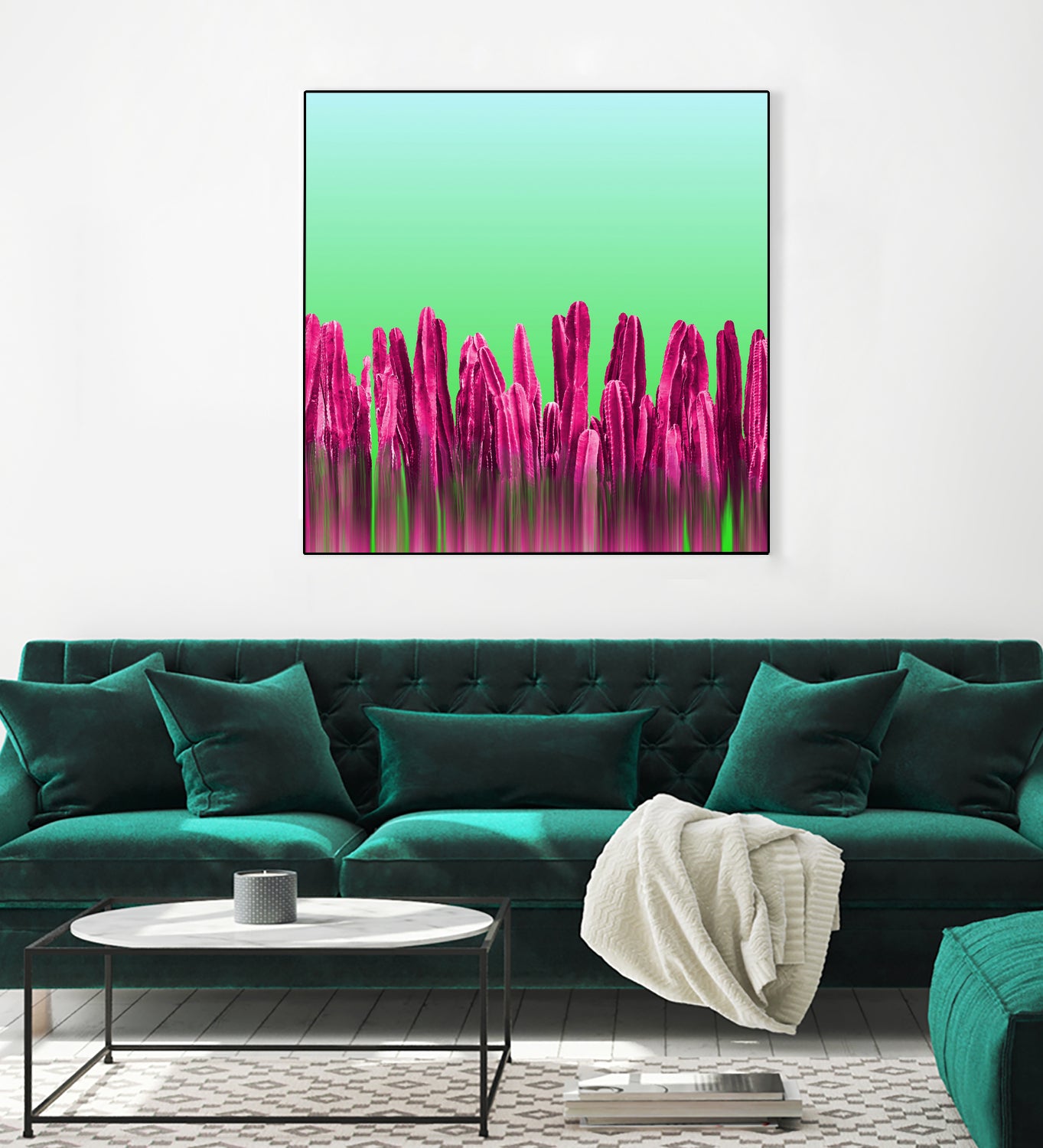 Vibrant Sunrise Cactus Landscape Glitch by Brigitte Carre on GIANT ART - green digital painting