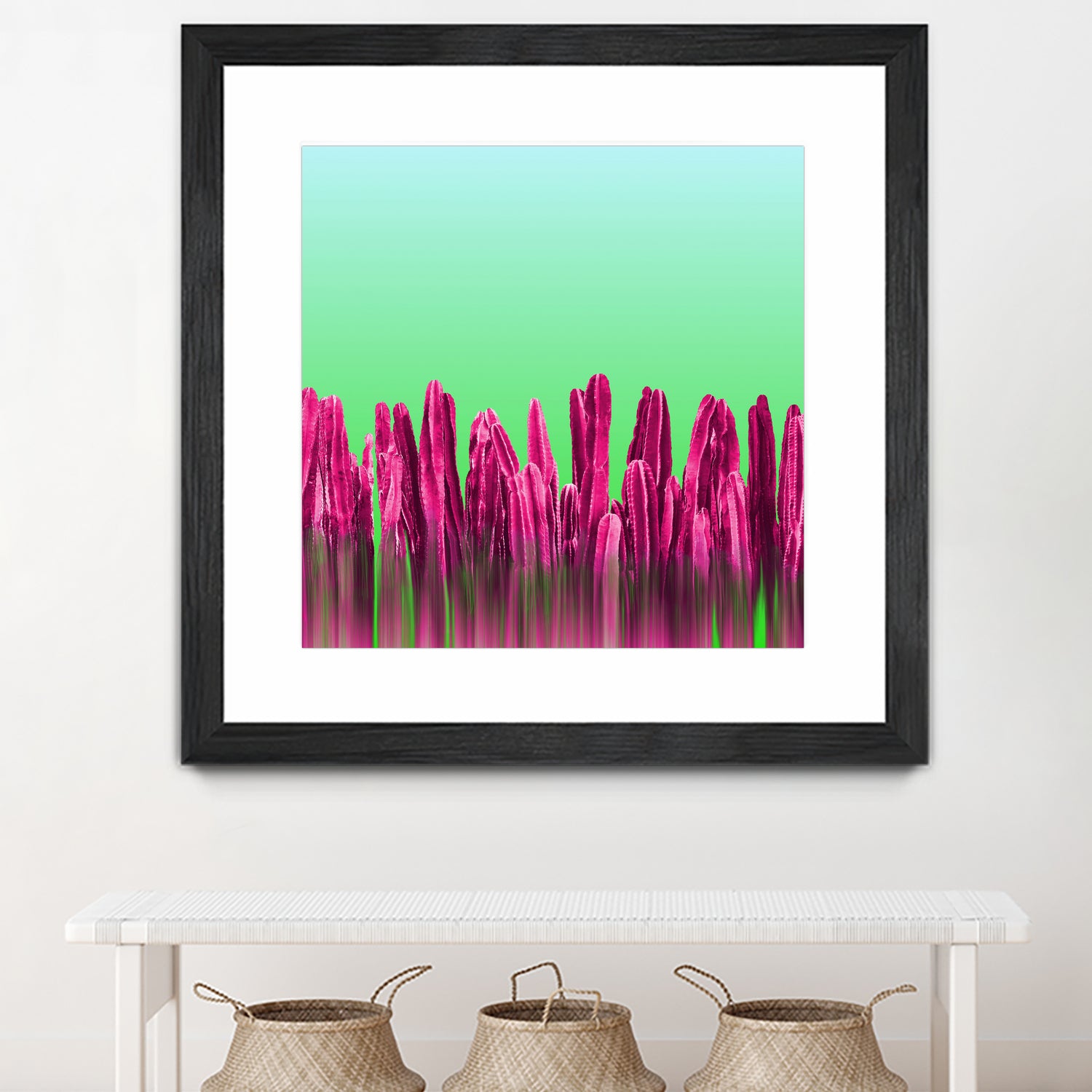 Vibrant Sunrise Cactus Landscape Glitch by Brigitte Carre on GIANT ART - green digital painting