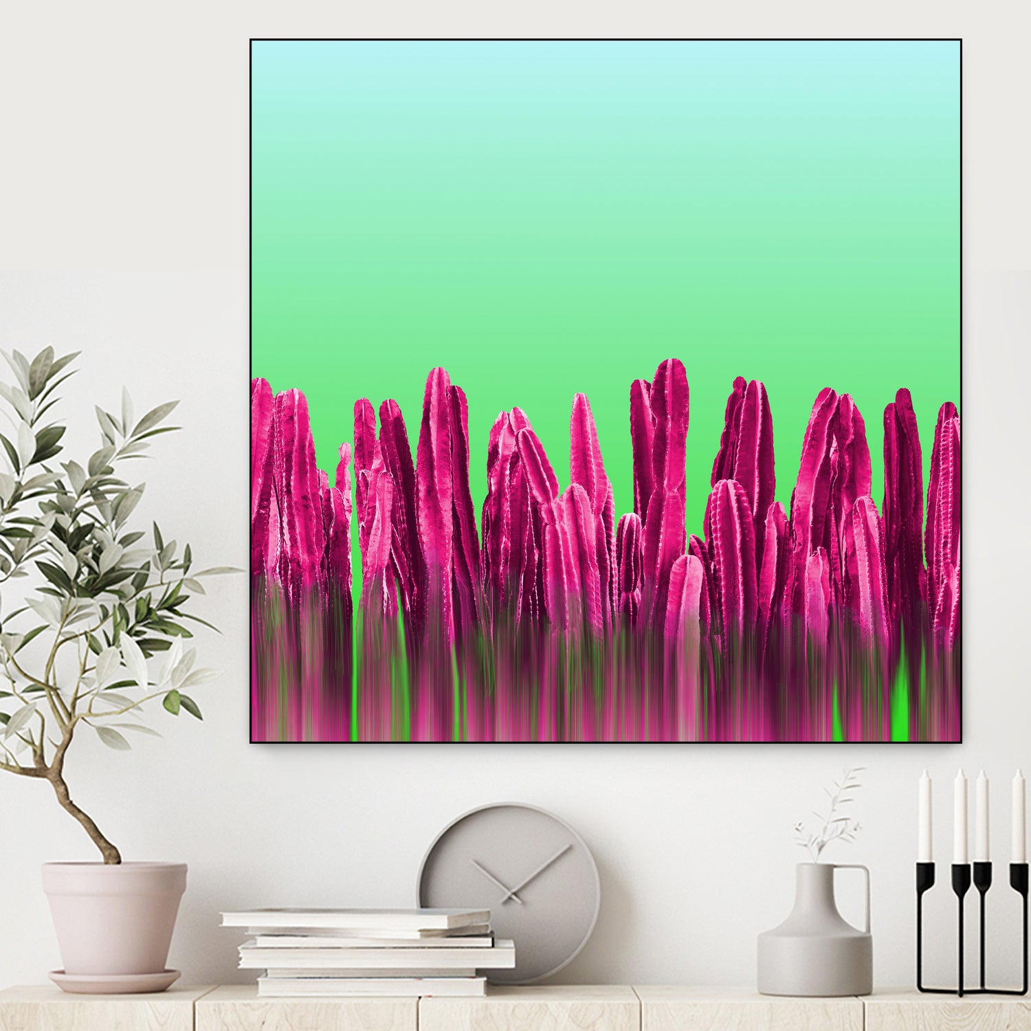 Vibrant Sunrise Cactus Landscape Glitch by Brigitte Carre on GIANT ART - green digital painting