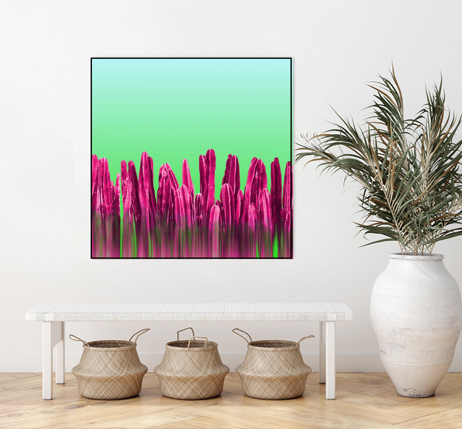 Vibrant Sunrise Cactus Landscape Glitch by Brigitte Carre on GIANT ART - green digital painting