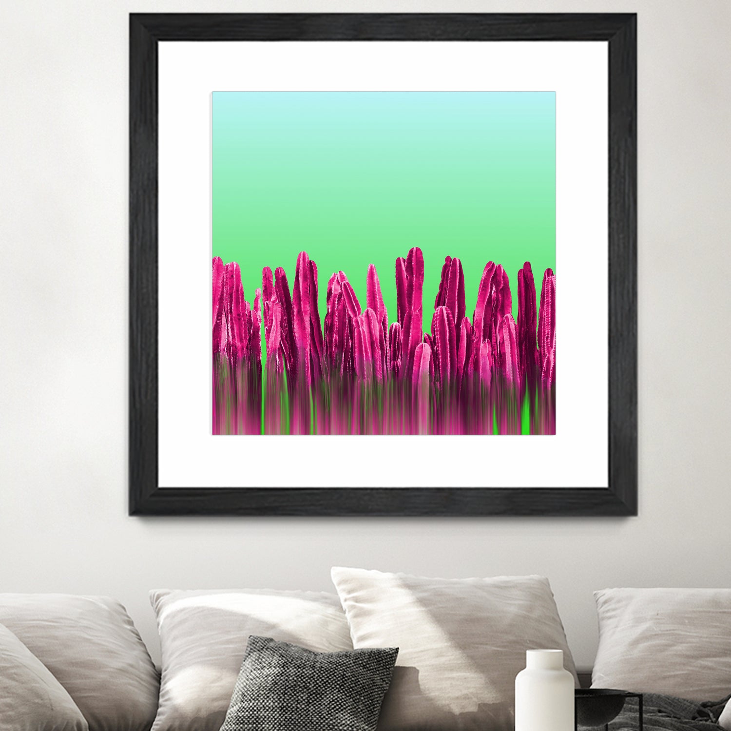 Vibrant Sunrise Cactus Landscape Glitch by Brigitte Carre on GIANT ART - green digital painting