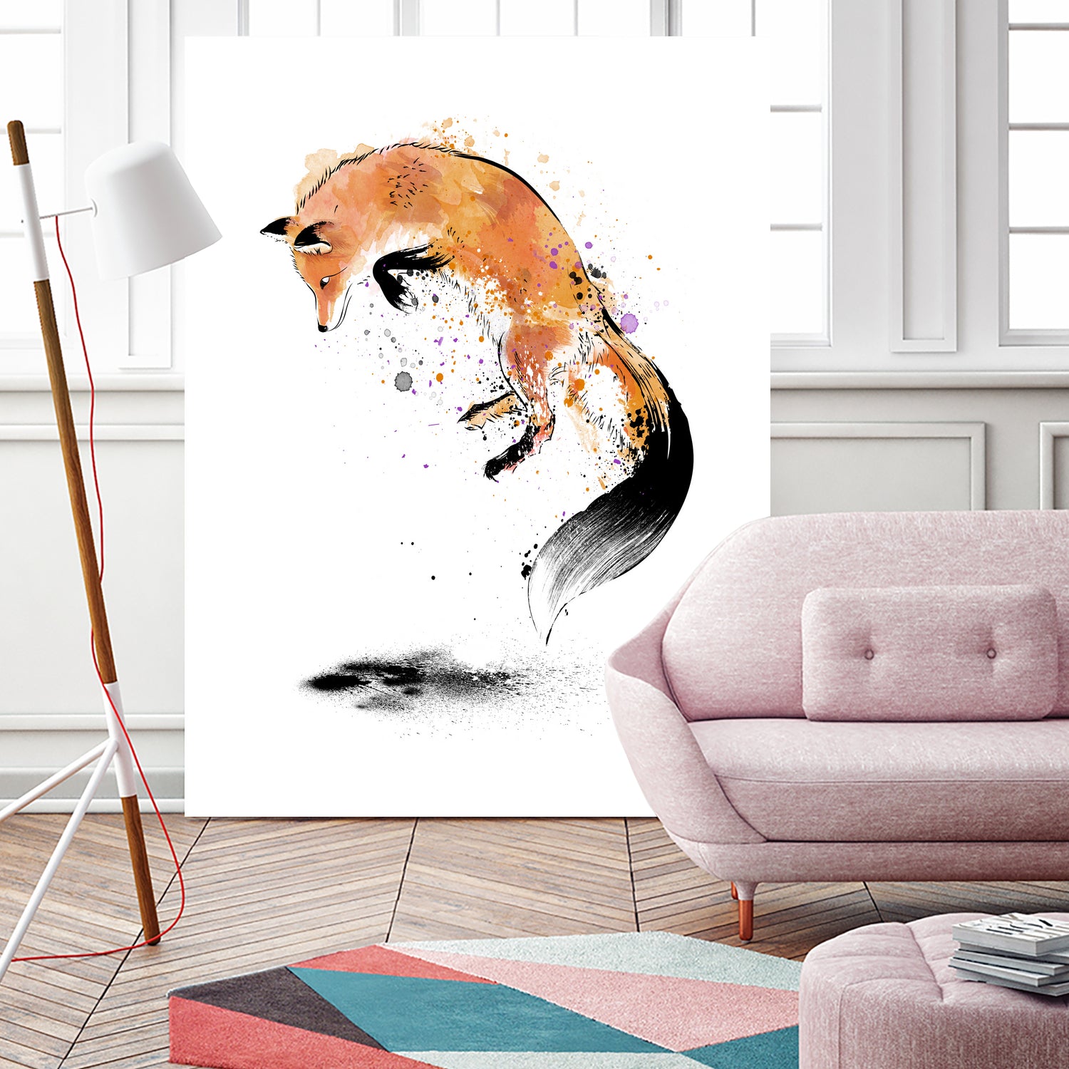 Red Fox jumping into Snow by Antonio Camarena on GIANT ART - white digital painting