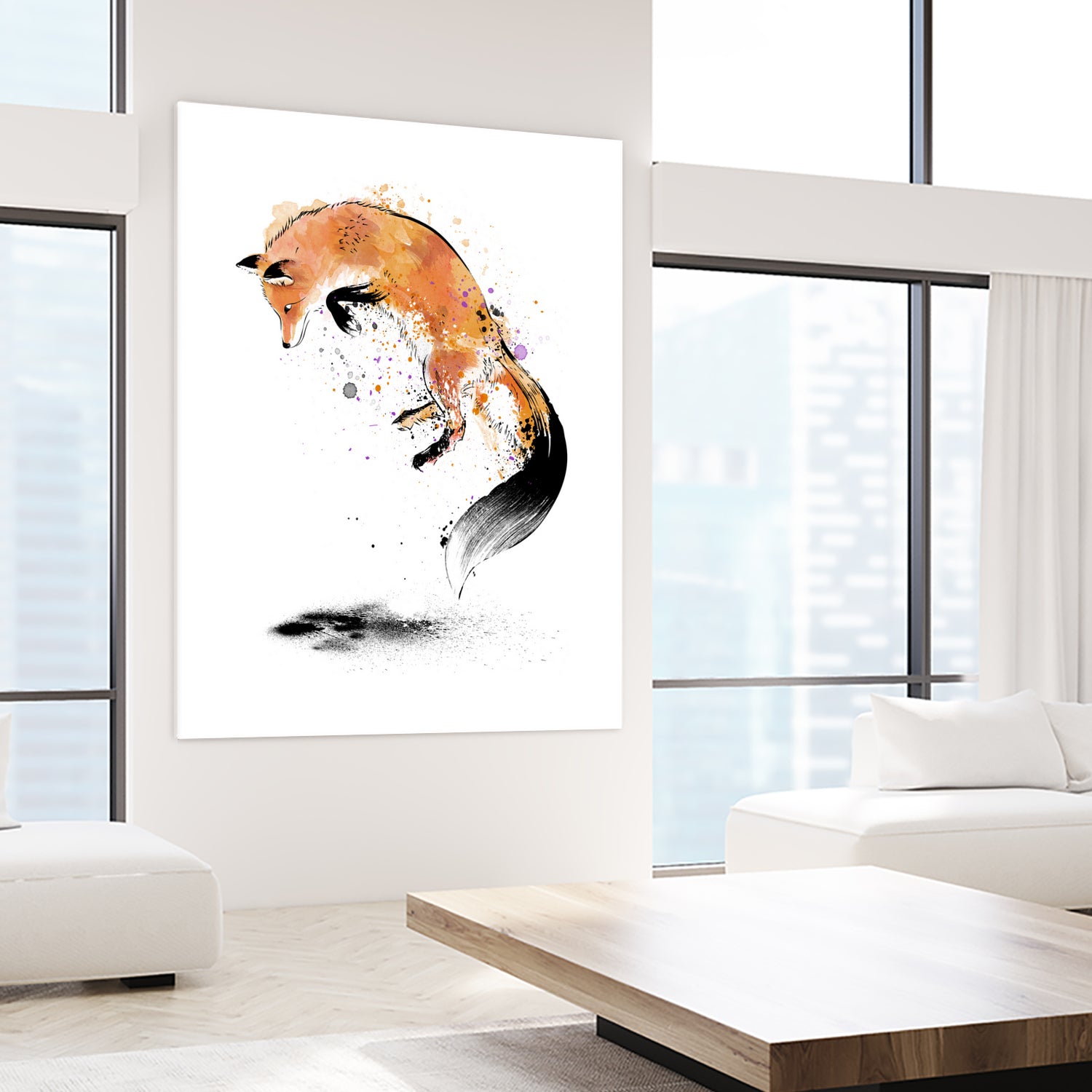 Red Fox jumping into Snow by Antonio Camarena on GIANT ART - white digital painting