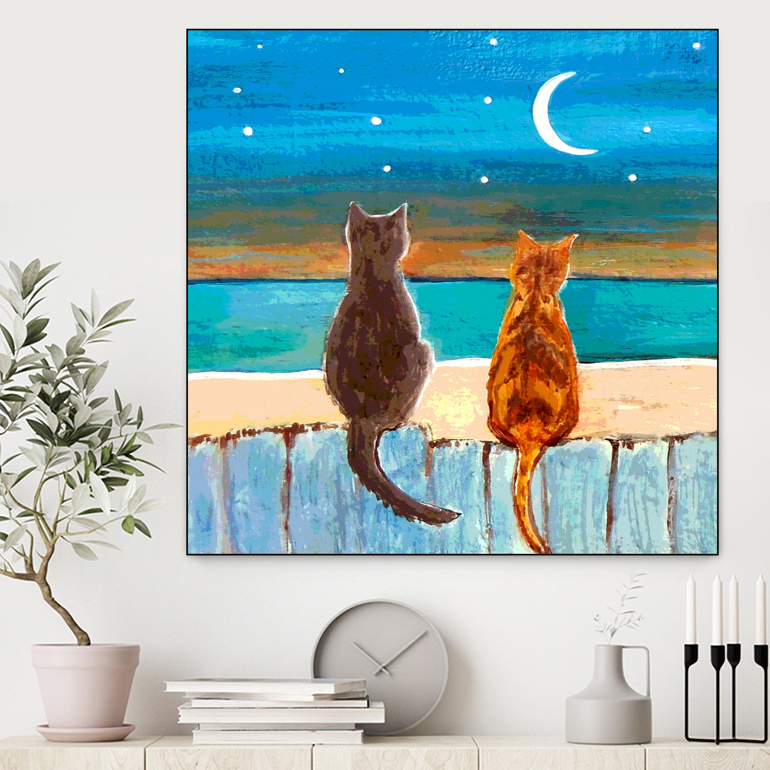 Cats on A Fence by Paintings by gretzky on GIANT ART - blue mixed media