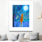 Cat on A Fence in the moonlight by Paintings by gretzky on GIANT ART - blue mixed media