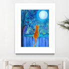 Cat on A Fence in the moonlight by Paintings by gretzky on GIANT ART - blue mixed media