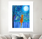 Cat on A Fence in the moonlight by Paintings by gretzky on GIANT ART - blue mixed media