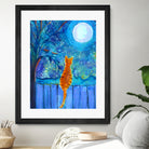 Cat on A Fence in the moonlight by Paintings by gretzky on GIANT ART - blue mixed media