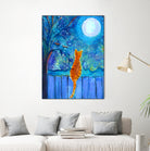 Cat on A Fence in the moonlight by Paintings by gretzky on GIANT ART - blue mixed media