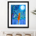 Cat on A Fence in the moonlight by Paintings by gretzky on GIANT ART - blue mixed media