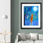 Cat on A Fence in the moonlight by Paintings by gretzky on GIANT ART - blue mixed media