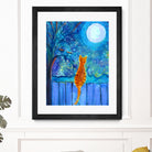 Cat on A Fence in the moonlight by Paintings by gretzky on GIANT ART - blue mixed media