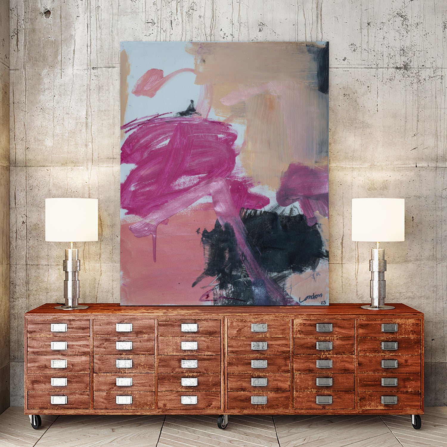 Pink Meltdown by Janet London on GIANT ART - black abstract