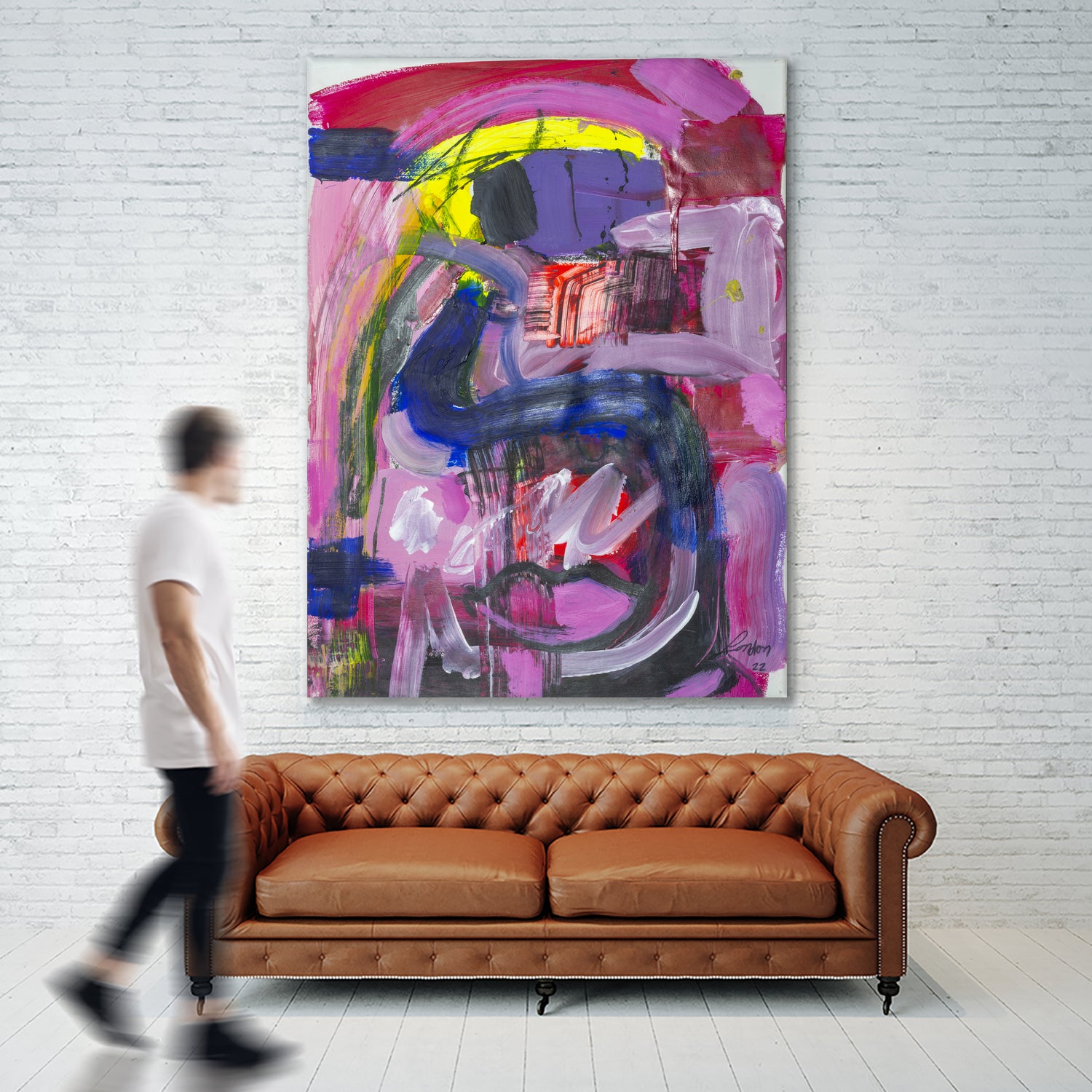 A Kiss in the Chaos by Janet London on GIANT ART - fluo pink abstract