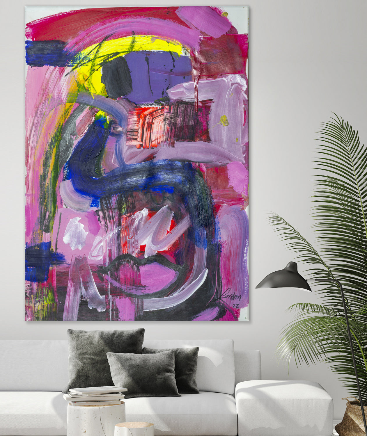 A Kiss in the Chaos by Janet London on GIANT ART - fluo pink abstract