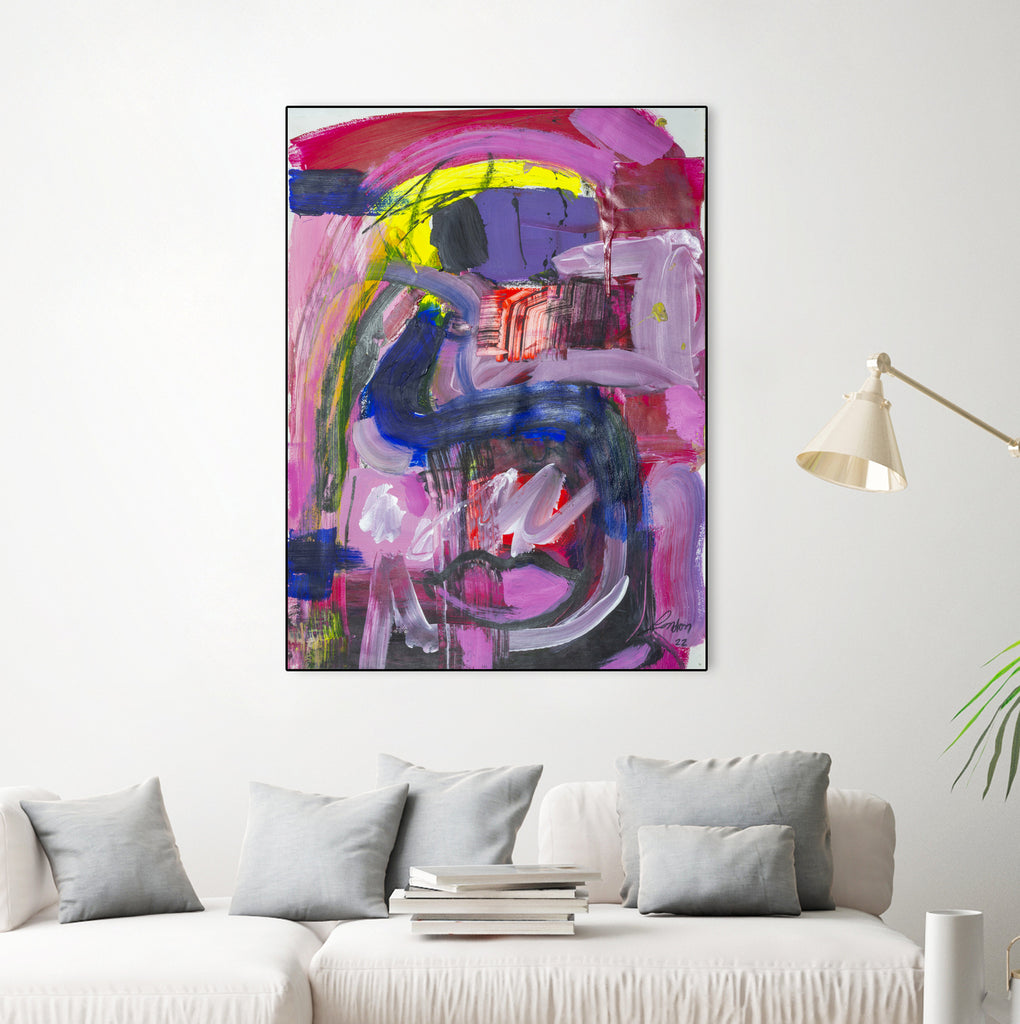 A Kiss in the Chaos by Janet London on GIANT ART - fluo pink abstract