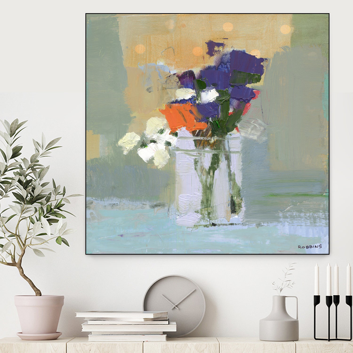 Bouquet With Polka Dots No. 8 by Kathleen Robbins on GIANT ART - gray contemporary