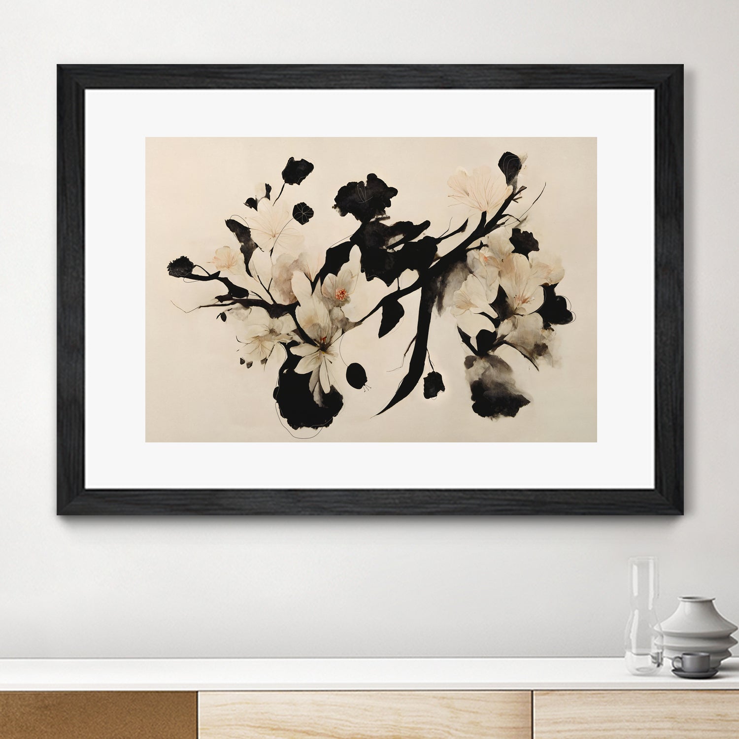 Cherry Blossom Branch by Treechild on GIANT ART - black  framed canvas