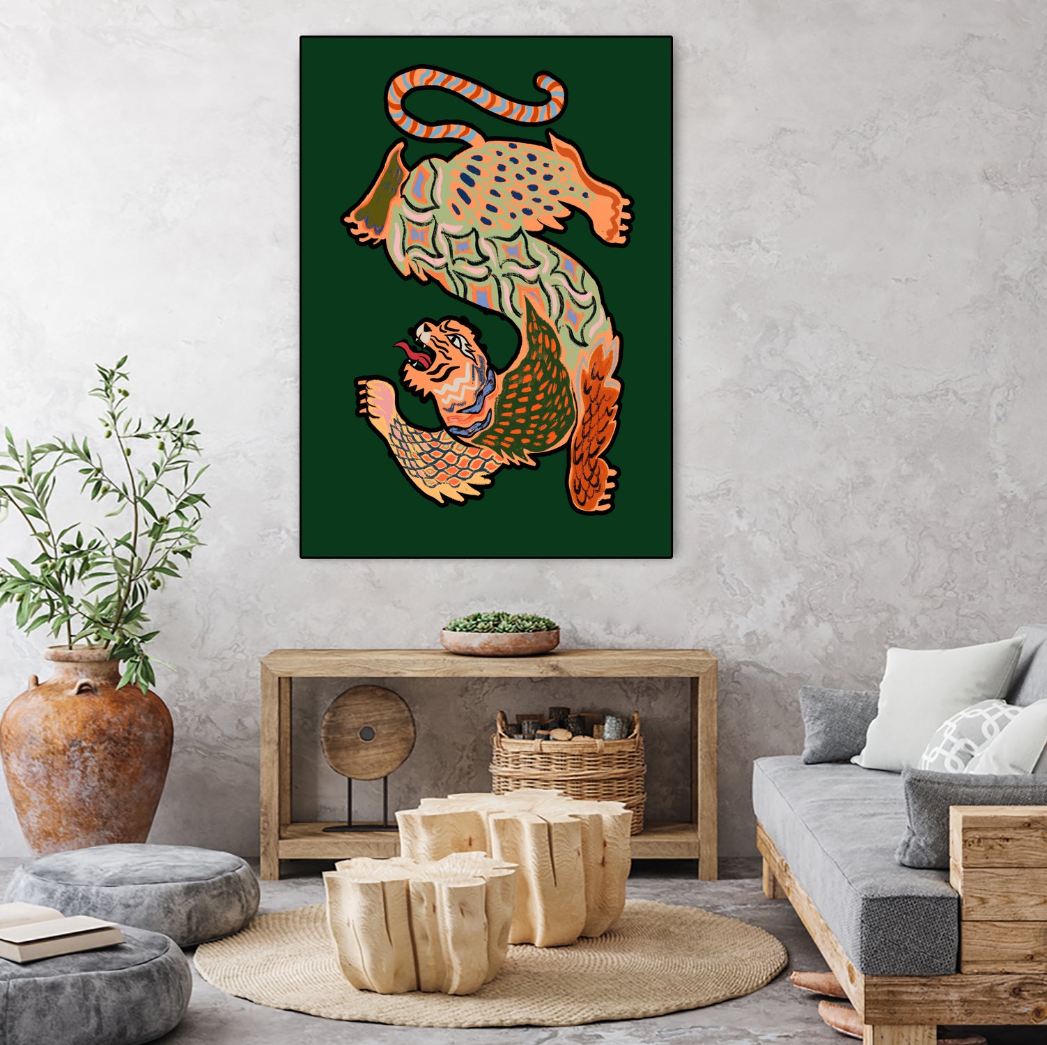 Asiantiger Green by Arty Guava on GIANT ART - illustration green background