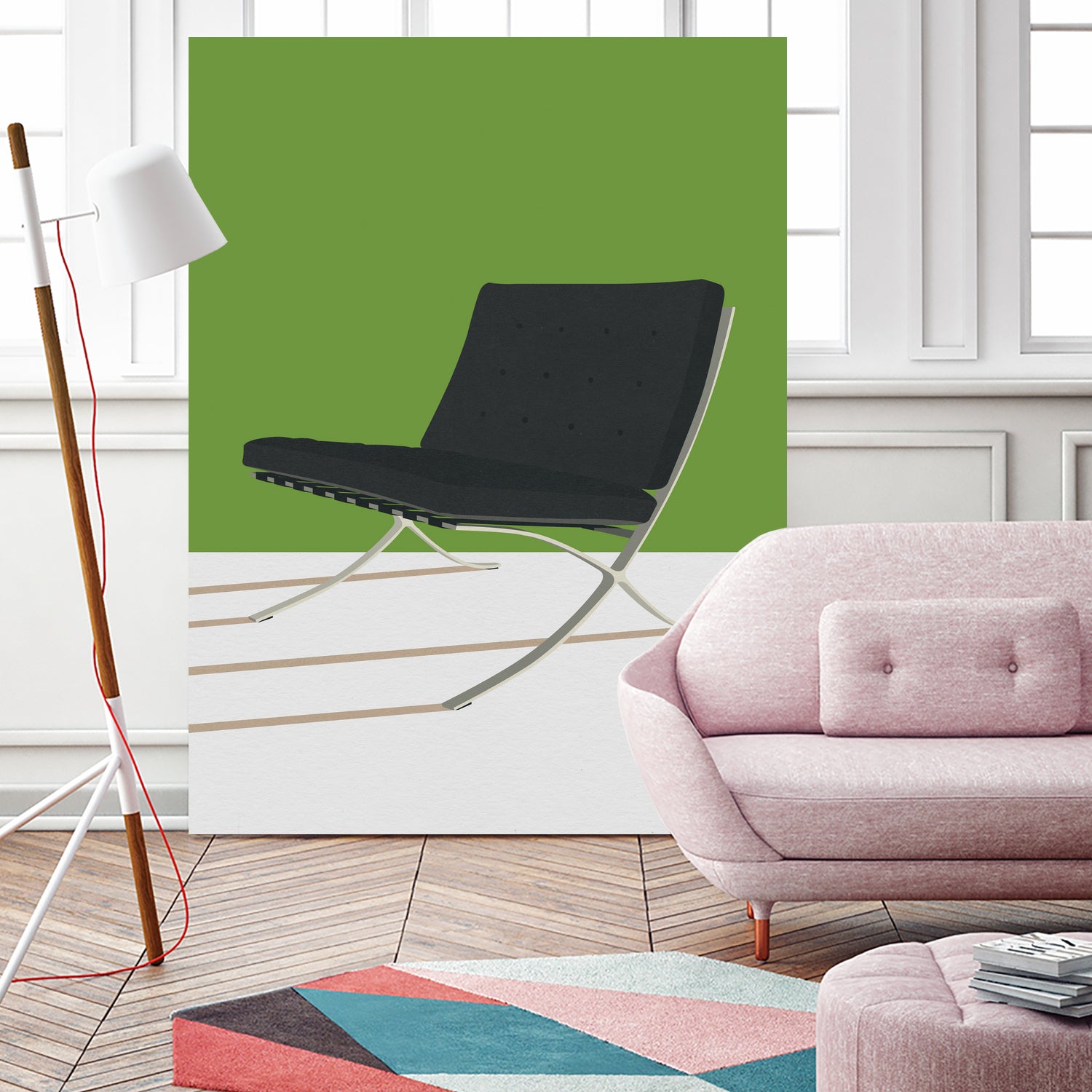 Barcelona Chair (Green Background) Mies Van Der Rohe by Rosi on GIANT ART