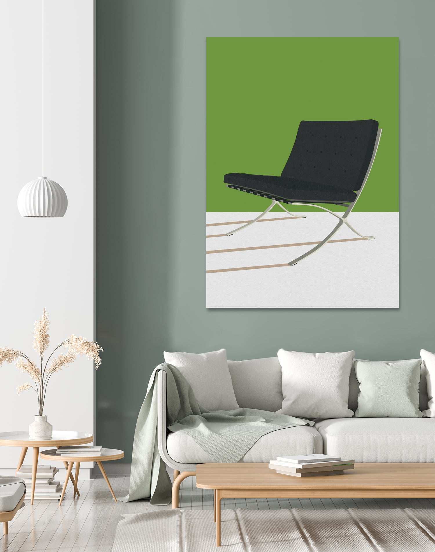 Barcelona Chair (Green Background) Mies Van Der Rohe by Rosi on GIANT ART