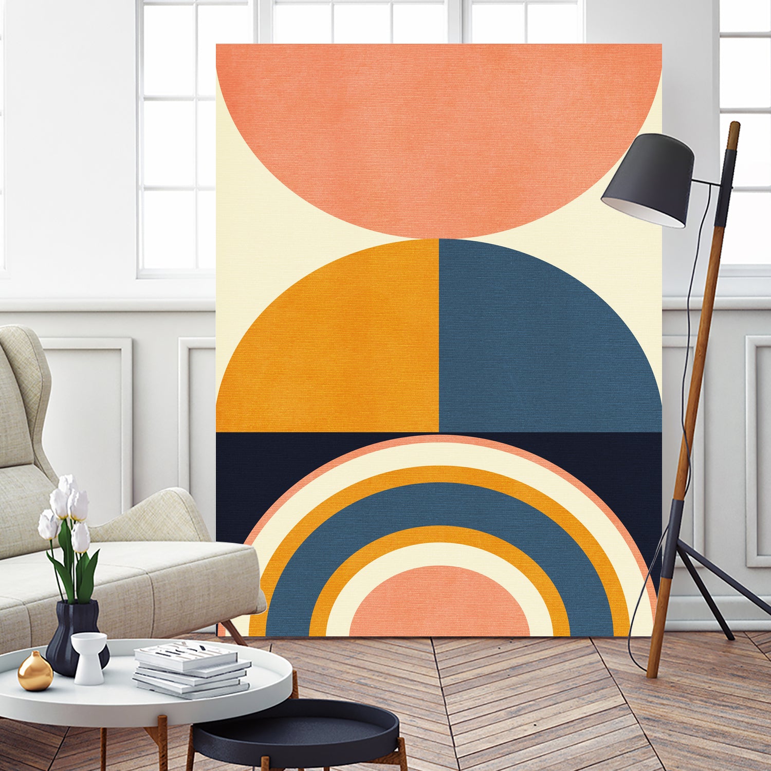 Rainbow Plus Shapes  Blue Mustard10 by Ana Rut Bre on GIANT ART - abstract abstract