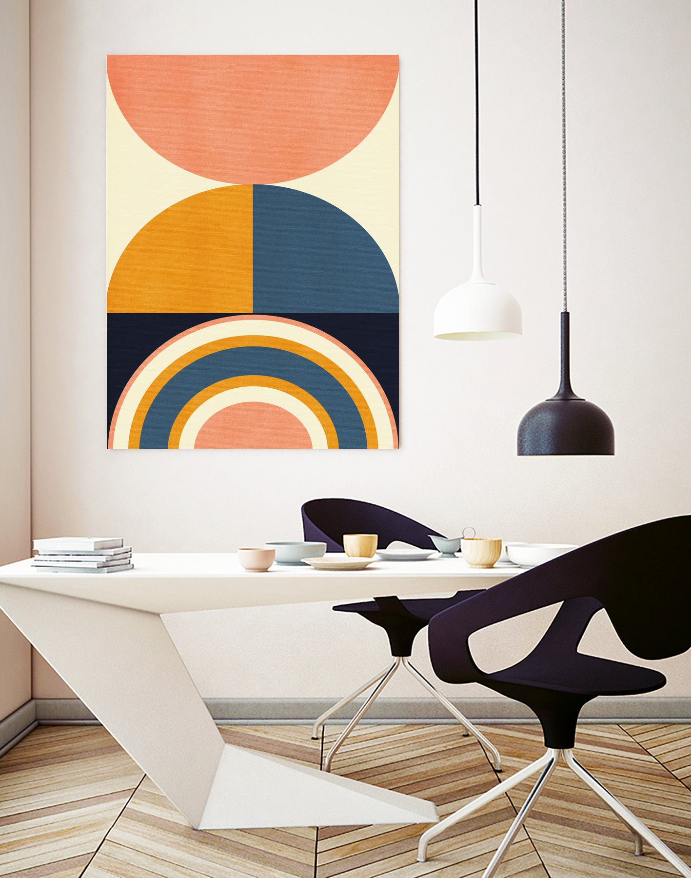 Rainbow Plus Shapes  Blue Mustard10 by Ana Rut Bre on GIANT ART - abstract abstract