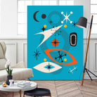 Mid Century In Retro Blue by Little on GIANT ART - illustration blue background